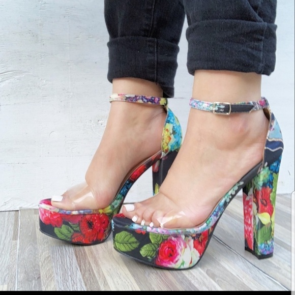 🆕️Clear PVC Strap Floral Platform Heels sz 7 - Picture 9 of 9
